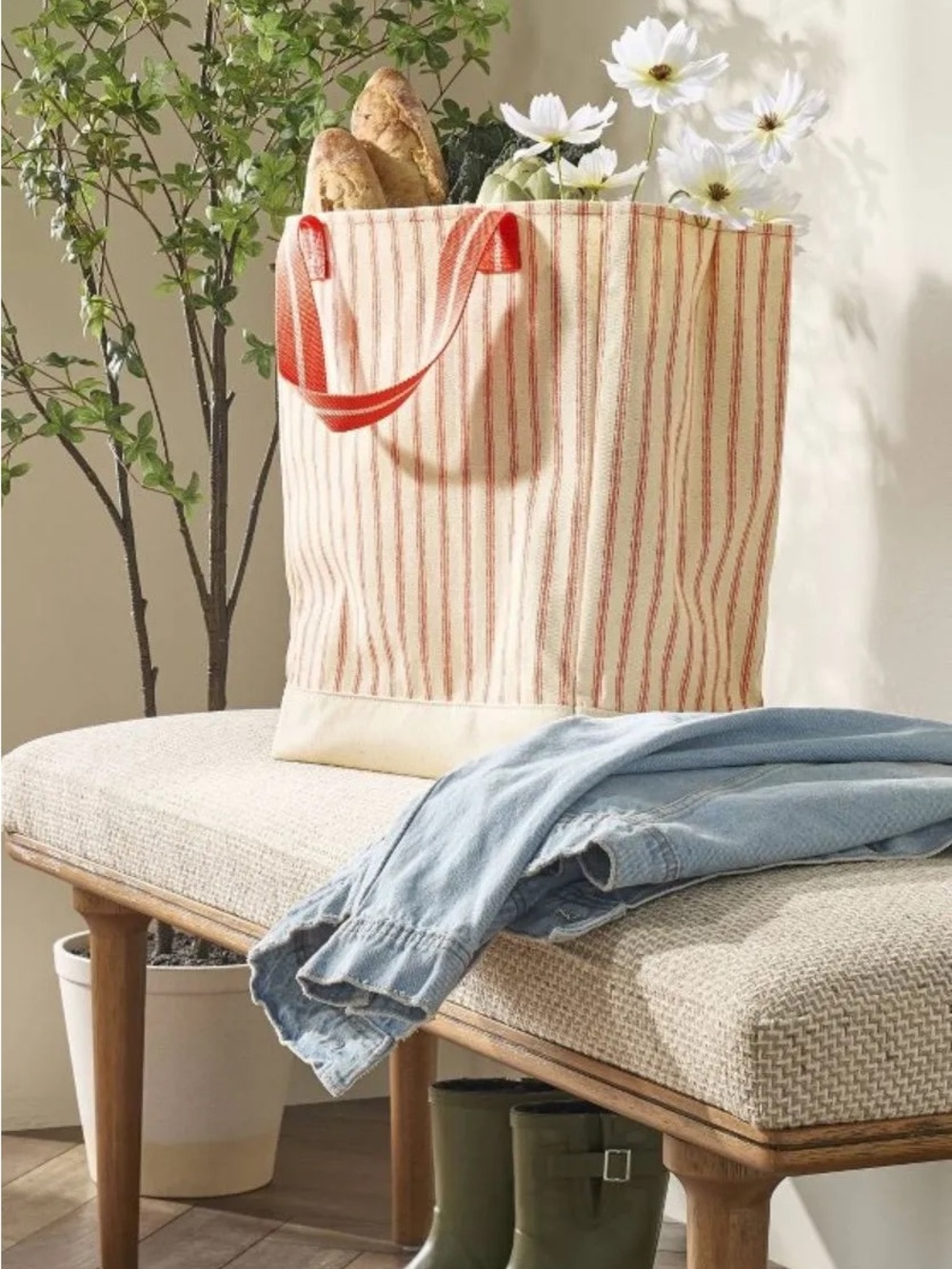 Engineered Stripe Market Tote Orange/Natural •Hearth & Hand with Magnolia•